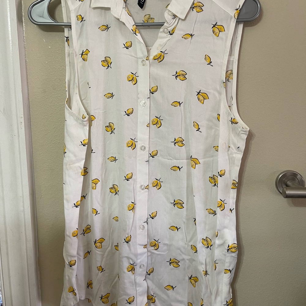 H&M Lemon Button Down Blouse with Notched Collar